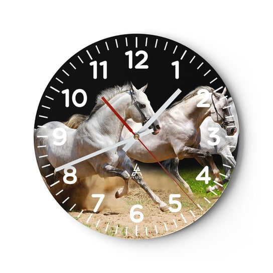 Zegar ścienny - Trzy Gracje - 30x30cm - Konie Zwierzęta Galop - Okrągły zegar ścienny - Nowoczeny Stylowy Zegar do salonu do kuchni - Cichy i Modny zegar ARTTOR