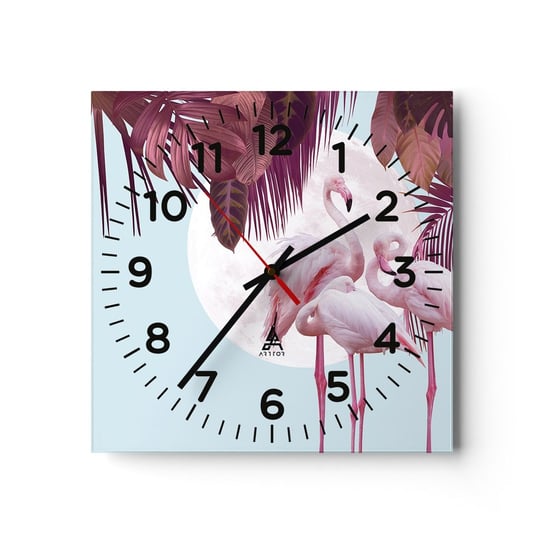 Zegar ścienny - Trzy ptasie gracje - 30x30cm - Flamingi Ptaki Natura - Kwadratowy zegar ścienny - Nowoczeny Stylowy Zegar do salonu do kuchni - Cichy i Modny zegar ARTTOR