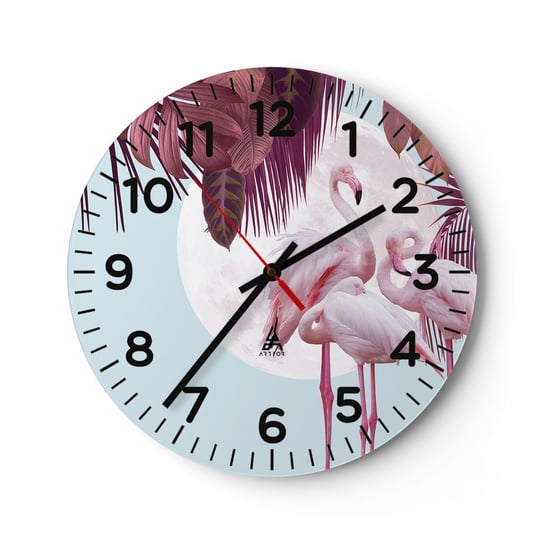 Zegar ścienny - Trzy ptasie gracje - 30x30cm - Flamingi Ptaki Natura - Okrągły zegar ścienny - Nowoczeny Stylowy Zegar do salonu do kuchni - Cichy i Modny zegar ARTTOR