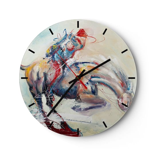 Zegar ścienny - Trzymaj się, lecimy - 40x40cm - Zwierzęta Koń Jeździec - Okrągły zegar ścienny - Nowoczeny Stylowy Zegar do salonu do kuchni - Cichy i Modny zegar ARTTOR