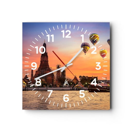 Zegar ścienny - Tutaj rodzą się baśnie - 40x40cm - Bangkok Świątynia Świtu Tajlandia - Kwadratowy zegar szklany - Nowoczeny Stylowy Zegar do salonu do kuchni - Cichy i Modny zegar ARTTOR