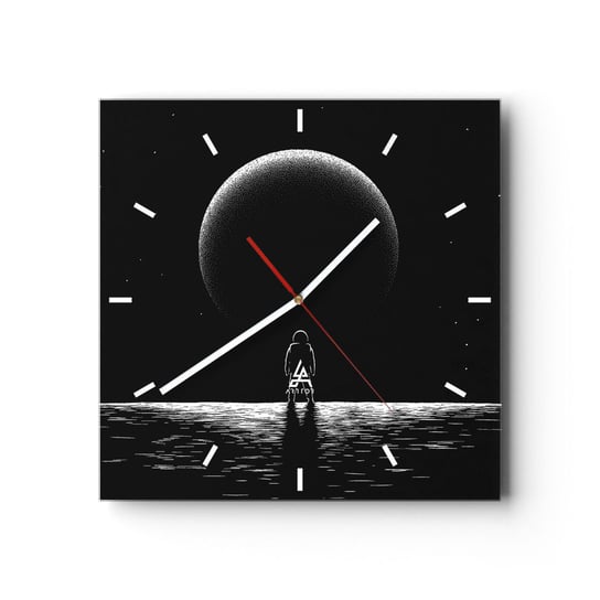 Zegar ścienny - Twarzą w twarz - 40x40cm - Kosmos Astronauta Planeta - Kwadratowy zegar ścienny - Nowoczeny Stylowy Zegar do salonu do kuchni - Cichy i Modny zegar ARTTOR