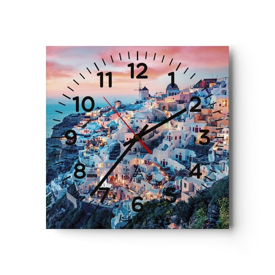 Zegar ścienny - Twoje wielkie greckie wakacje - 30x30cm - Krajobraz Grecja Santorini - Kwadratowy zegar ścienny - Nowoczeny Stylowy Zegar do salonu do kuchni - Cichy i Modny zegar ARTTOR