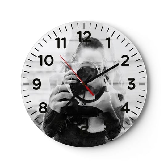 Zegar ścienny - Twórca i tworzywo - 30x30cm - Abstrakcja Fotograf Kobieta - Okrągły zegar ścienny - Nowoczeny Stylowy Zegar do salonu do kuchni - Cichy i Modny zegar ARTTOR