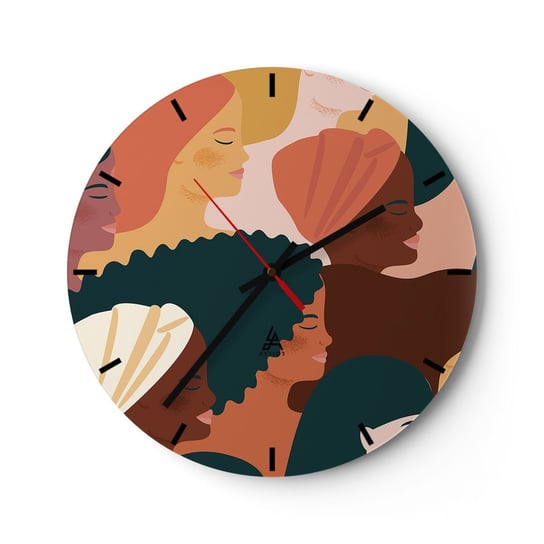 Zegar ścienny - Tylko kobiecość - 30x30cm - Kobieta Nowoczesna Sztuka Afryka - Okrągły zegar na szkle - Nowoczeny Stylowy Zegar do salonu do kuchni - Cichy i Modny zegar ARTTOR