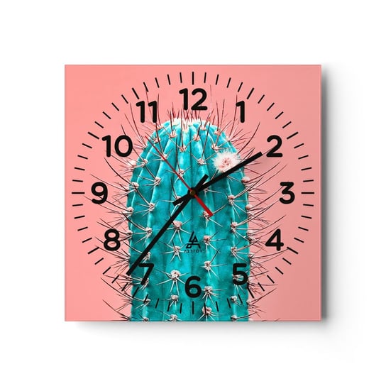 Zegar ścienny - Tylko patrz - 30x30cm - Kaktus Pastelowy Minimalizm - Kwadratowy zegar ścienny - Nowoczeny Stylowy Zegar do salonu do kuchni - Cichy i Modny zegar ARTTOR