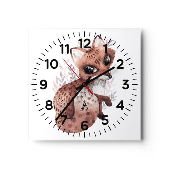 Zegar ścienny - Tylko pokochać - 30x30cm - Dla Dzieci Lis Bajka - Kwadratowy zegar ścienny - Nowoczeny Stylowy Zegar do salonu do kuchni - Cichy i Modny zegar ARTTOR