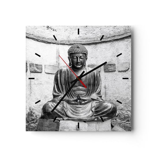 Zegar ścienny - U źródeł spokoju - 30x30cm - Budda Posąg Buddy Azja - Kwadratowy zegar na szkle - Nowoczeny Stylowy Zegar do salonu do kuchni - Cichy i Modny zegar ARTTOR