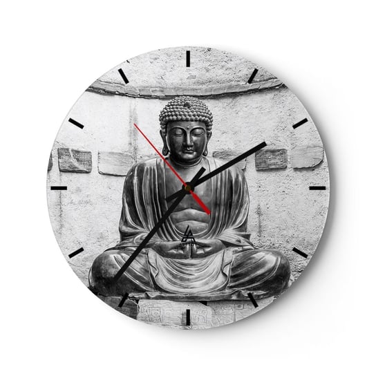 Zegar ścienny - U źródeł spokoju - 30x30cm - Budda Posąg Buddy Azja - Okrągły zegar na szkle - Nowoczeny Stylowy Zegar do salonu do kuchni - Cichy i Modny zegar ARTTOR