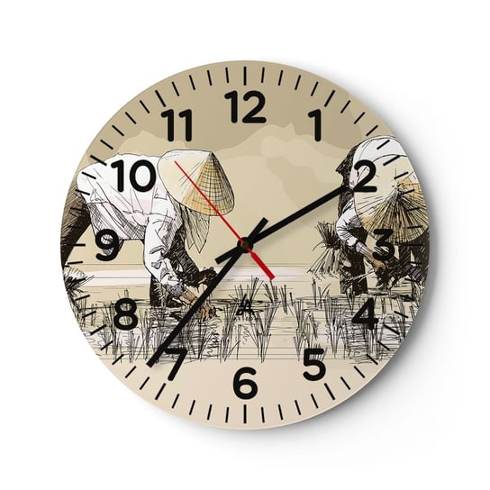 Zegar ścienny - Udanych zbiorów - 30x30cm - Azja Plantacja Ryżu Pole Ryżowe - Okrągły zegar ścienny - Nowoczeny Stylowy Zegar do salonu do kuchni - Cichy i Modny zegar ARTTOR