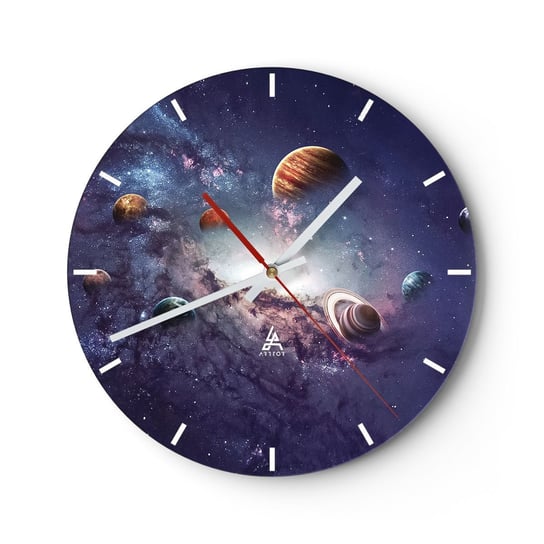 Zegar ścienny - Układ słoneczno-taneczny - 30x30cm - Kosmos Abstrakcja Galaktyka - Okrągły zegar na szkle - Nowoczeny Stylowy Zegar do salonu do kuchni - Cichy i Modny zegar ARTTOR