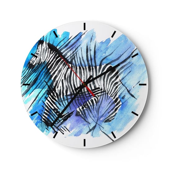 Zegar ścienny - Ukryta w paskach - 30x30cm - Zwierzęta Zebra Afryka - Okrągły zegar na szkle - Nowoczeny Stylowy Zegar do salonu do kuchni - Cichy i Modny zegar ARTTOR
