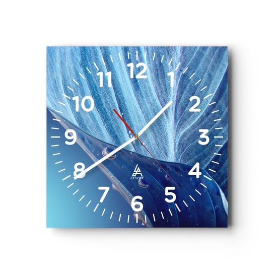 Zegar ścienny - Ukryte krople błękitu - 40x40cm - Liść Roślina Natura - Kwadratowy zegar szklany - Nowoczeny Stylowy Zegar do salonu do kuchni - Cichy i Modny zegar ARTTOR