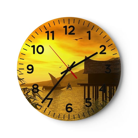 Zegar ścienny - Upragniony spokój - 30x30cm - Krajobraz Zachód Słońca Azja - Okrągły zegar ścienny - Nowoczeny Stylowy Zegar do salonu do kuchni - Cichy i Modny zegar ARTTOR