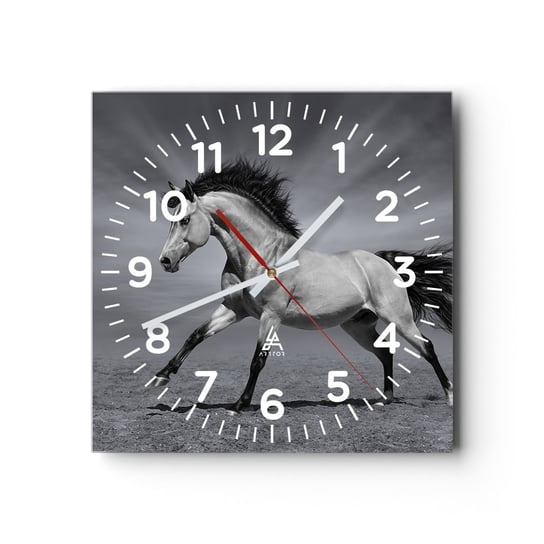 Zegar ścienny - Urodzony, by zachwycać - 40x40cm - Zwierzęta Koń Natura - Kwadratowy zegar szklany - Nowoczeny Stylowy Zegar do salonu do kuchni - Cichy i Modny zegar ARTTOR