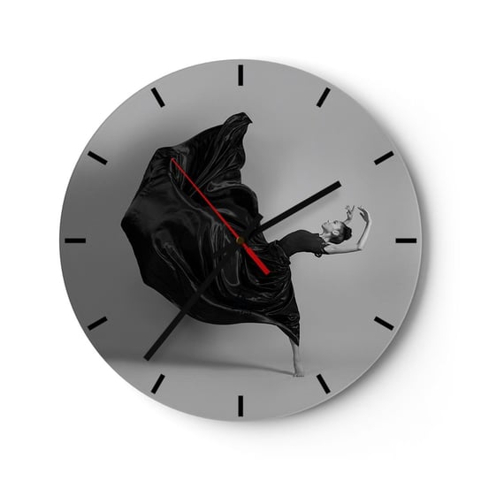Zegar ścienny - Uskrzydlona muzyką - 30x30cm - Taniec Kobieta Tancerka - Okrągły zegar na szkle - Nowoczeny Stylowy Zegar do salonu do kuchni - Cichy i Modny zegar ARTTOR