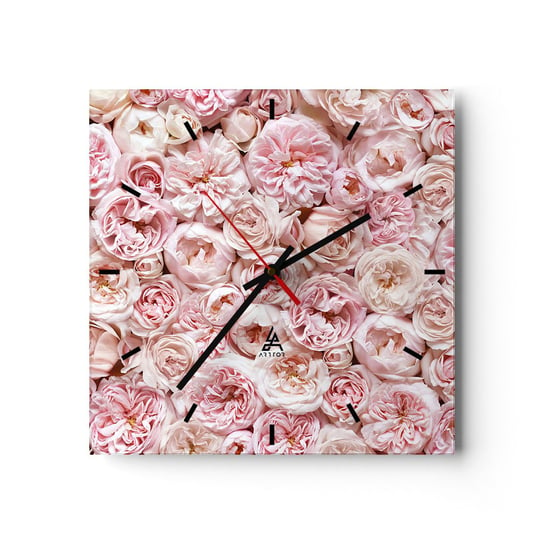 Zegar ścienny - Usłane różami - 30x30cm - Kwiaty Pastelowe Róże - Kwadratowy zegar na szkle - Nowoczeny Stylowy Zegar do salonu do kuchni - Cichy i Modny zegar ARTTOR