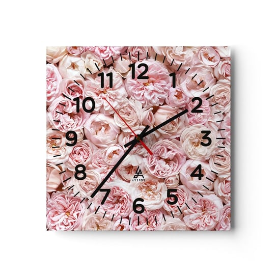 Zegar ścienny - Usłane różami - 40x40cm - Kwiaty Pastelowe Róże - Kwadratowy zegar szklany - Nowoczeny Stylowy Zegar do salonu do kuchni - Cichy i Modny zegar ARTTOR