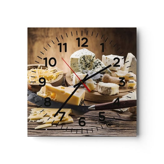Zegar ścienny - Uśmiechnij się do sera - 30x30cm - Gastronomia Deska Serów Kulinarne - Kwadratowy zegar ścienny - Nowoczeny Stylowy Zegar do salonu do kuchni - Cichy i Modny zegar ARTTOR