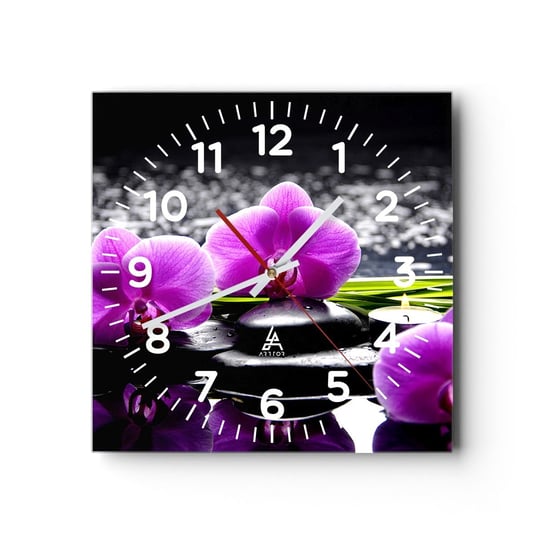 Zegar ścienny - Utonąć w ciszy i spokoju - 30x30cm - Kwiaty Orchidea Storczyk - Kwadratowy zegar ścienny - Nowoczeny Stylowy Zegar do salonu do kuchni - Cichy i Modny zegar ARTTOR