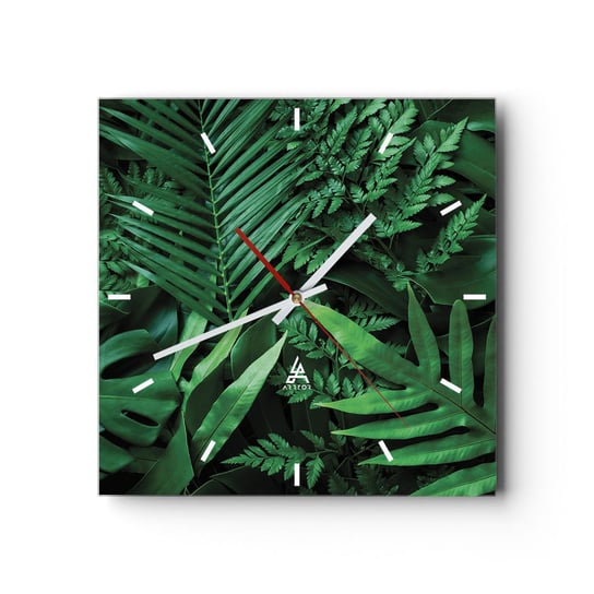 Zegar ścienny - Utulone w zieleni - 40x40cm - Roślina Egzotyczna Liść Palmy Liść Monstera - Kwadratowy zegar ścienny - Nowoczeny Stylowy Zegar do salonu do kuchni - Cichy i Modny zegar ARTTOR