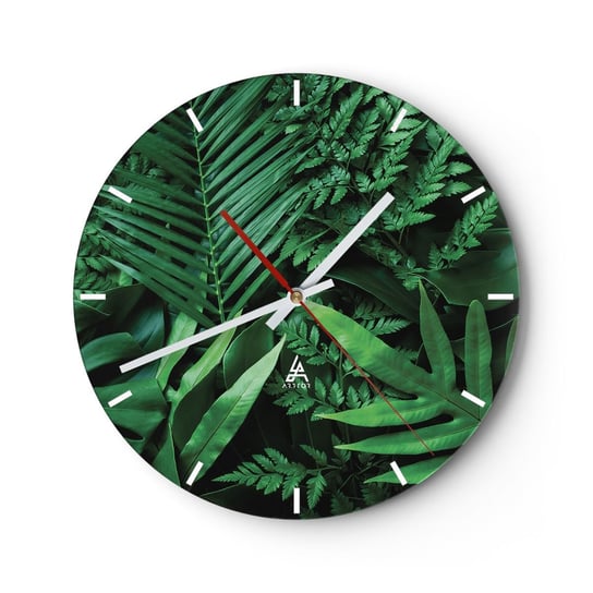 Zegar ścienny - Utulone w zieleni - 40x40cm - Roślina Egzotyczna Liść Palmy Liść Monstera - Okrągły zegar ścienny - Nowoczeny Stylowy Zegar do salonu do kuchni - Cichy i Modny zegar ARTTOR