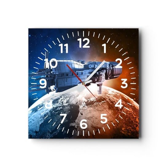 Zegar ścienny - Uważny obserwator - 30x30cm - Kosmos Statek Kosmiczny Wahadłowiec - Kwadratowy zegar ścienny - Nowoczeny Stylowy Zegar do salonu do kuchni - Cichy i Modny zegar ARTTOR