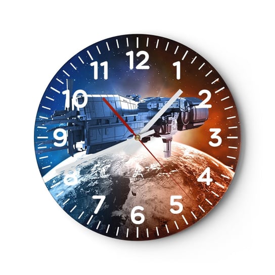 Zegar ścienny - Uważny obserwator - 30x30cm - Kosmos Statek Kosmiczny Wahadłowiec - Okrągły zegar ścienny - Nowoczeny Stylowy Zegar do salonu do kuchni - Cichy i Modny zegar ARTTOR
