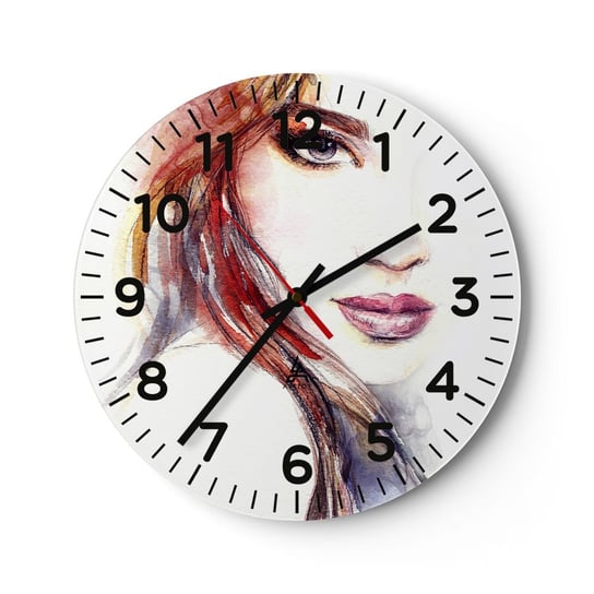 Zegar ścienny - Vademecum - idź za mną - 30x30cm - Kobieta Portret Kobiety Piękna Twarz - Okrągły zegar ścienny - Nowoczeny Stylowy Zegar do salonu do kuchni - Cichy i Modny zegar ARTTOR