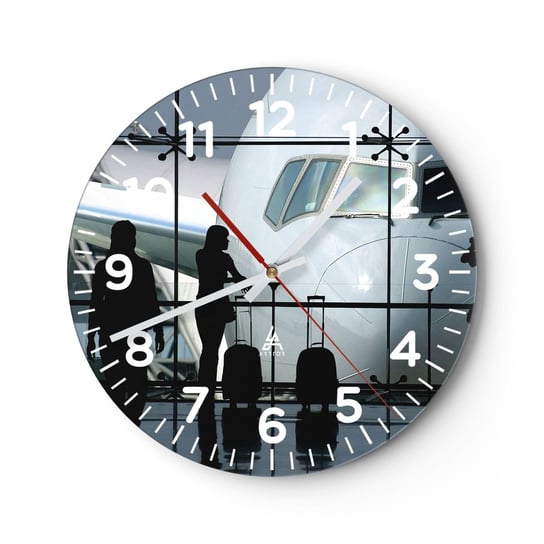 Zegar ścienny - Vis a vis na lotnisku - 30x30cm - Samolot Lotnisko Podróże - Okrągły zegar ścienny - Nowoczeny Stylowy Zegar do salonu do kuchni - Cichy i Modny zegar ARTTOR