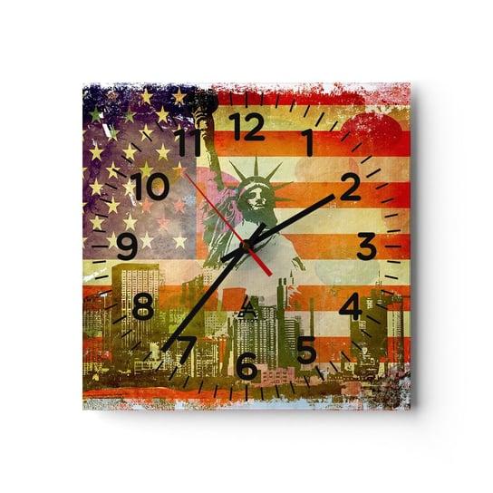 Zegar ścienny - Viva America! - 30x30cm - Nowy Jork Usa Statua Wolności - Kwadratowy zegar ścienny - Nowoczeny Stylowy Zegar do salonu do kuchni - Cichy i Modny zegar ARTTOR