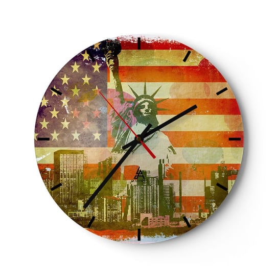 Zegar ścienny - Viva America! - 40x40cm - Nowy Jork Usa Statua Wolności - Okrągły zegar ścienny - Nowoczeny Stylowy Zegar do salonu do kuchni - Cichy i Modny zegar ARTTOR