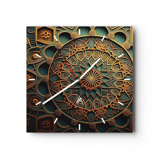 Zegar ścienny - W arabskim klimacie - 30x30cm - Mozaika Arabski Ozdoby - Kwadratowy zegar na szkle - Nowoczeny Stylowy Zegar do salonu do kuchni - Cichy i Modny zegar ARTTOR