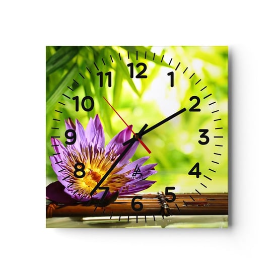 Zegar ścienny - W azjatyckim słońcu - 30x30cm - Kwiat Kwiat Lotosu Bambus - Kwadratowy zegar ścienny - Nowoczeny Stylowy Zegar do salonu do kuchni - Cichy i Modny zegar ARTTOR