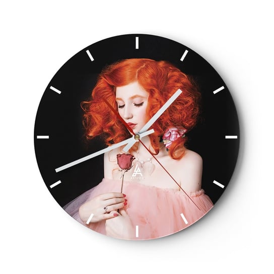 Zegar ścienny - W barokowym stylu - 30x30cm - Kobieta Modelka Róża - Okrągły zegar na szkle - Nowoczeny Stylowy Zegar do salonu do kuchni - Cichy i Modny zegar ARTTOR