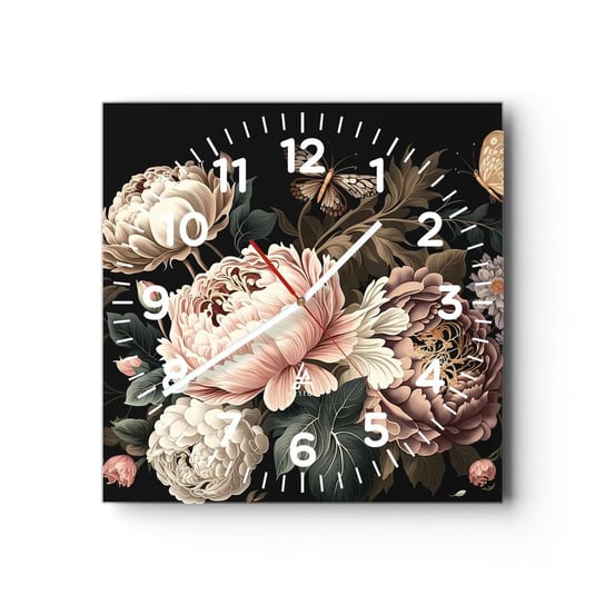 Zegar ścienny - W barokowym stylu - 40x40cm - Botanika Kwiaty Shabby Chic - Kwadratowy zegar szklany - Nowoczeny Stylowy Zegar do salonu do kuchni - Cichy i Modny zegar ARTTOR