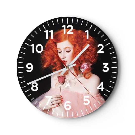 Zegar ścienny - W barokowym stylu - 40x40cm - Kobieta Modelka Róża - Okrągły zegar szklany - Nowoczeny Stylowy Zegar do salonu do kuchni - Cichy i Modny zegar ARTTOR