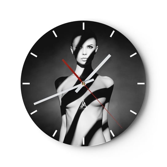 Zegar ścienny - W blasku i w cieniu - 30x30cm - Kobieta Ciało Sztuka - Okrągły zegar na szkle - Nowoczeny Stylowy Zegar do salonu do kuchni - Cichy i Modny zegar ARTTOR
