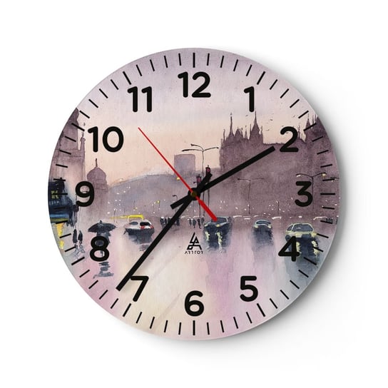 Zegar ścienny - W deszczowej mgiełce - 30x30cm - Miasto Architektura Zabytki - Okrągły zegar ścienny - Nowoczeny Stylowy Zegar do salonu do kuchni - Cichy i Modny zegar ARTTOR