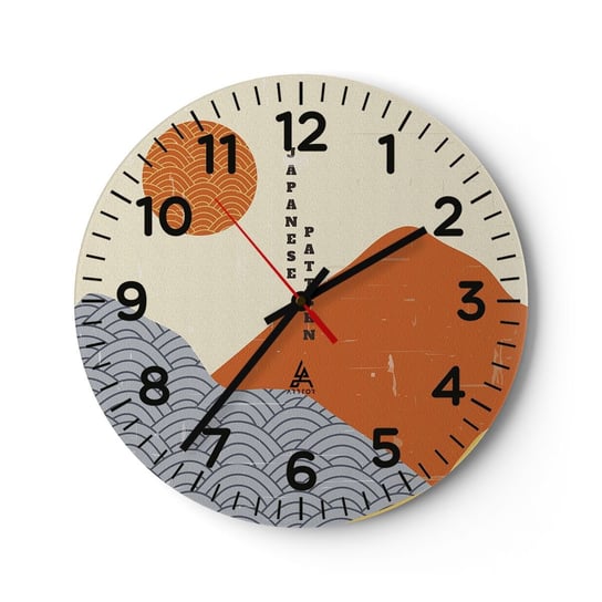 Zegar ścienny - W japońskim duchu - 30x30cm - Azjatycki Japoński Pejzaż - Okrągły zegar ścienny - Nowoczeny Stylowy Zegar do salonu do kuchni - Cichy i Modny zegar ARTTOR