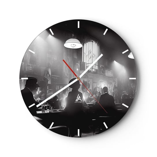 Zegar ścienny - W jazzowym klimacie - 30x30cm - Bar Retro Ludzie - Okrągły zegar na szkle - Nowoczeny Stylowy Zegar do salonu do kuchni - Cichy i Modny zegar ARTTOR