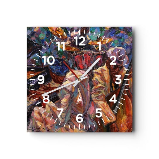 Zegar ścienny - W jednym rytmie - 30x30cm - Muzyka Jazz Kontrabas - Kwadratowy zegar ścienny - Nowoczeny Stylowy Zegar do salonu do kuchni - Cichy i Modny zegar ARTTOR