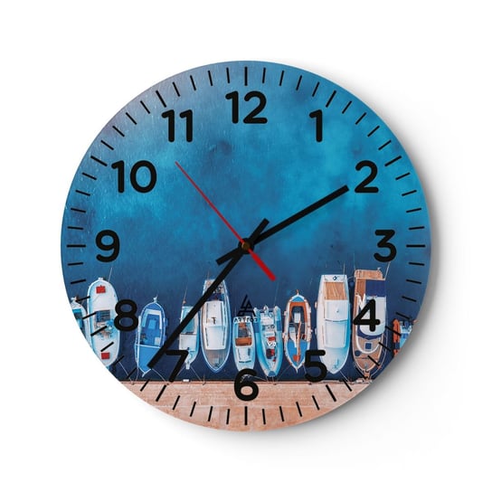 Zegar ścienny - W jednym rzędzie - 30x30cm - Jachty Port Morze - Okrągły zegar ścienny - Nowoczeny Stylowy Zegar do salonu do kuchni - Cichy i Modny zegar ARTTOR