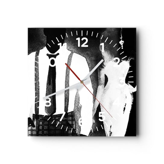 Zegar ścienny - W klimacie noir - 30x30cm - Abstrakcja Kobieta I Mężczyzna Moda - Kwadratowy zegar ścienny - Nowoczeny Stylowy Zegar do salonu do kuchni - Cichy i Modny zegar ARTTOR