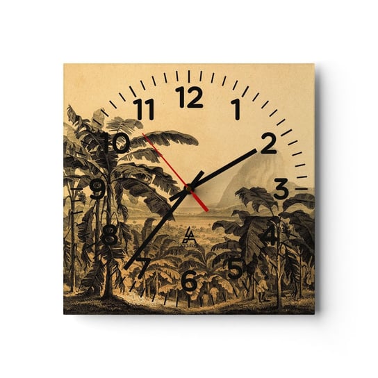 Zegar ścienny - w kolonialnym klimacie - 30x30cm - Krajobraz Plantacja Bananów Bananowiec - Kwadratowy zegar ścienny - Nowoczeny Stylowy Zegar do salonu do kuchni - Cichy i Modny zegar ARTTOR