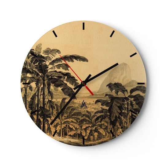 Zegar ścienny - w kolonialnym klimacie - 40x40cm - Krajobraz Plantacja Bananów Bananowiec - Okrągły zegar ścienny - Nowoczeny Stylowy Zegar do salonu do kuchni - Cichy i Modny zegar ARTTOR