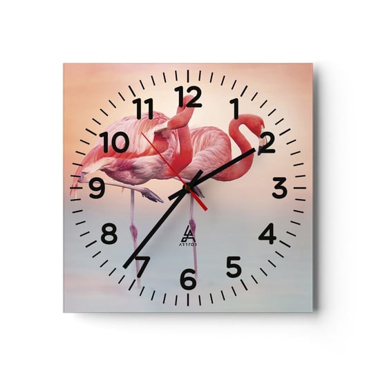 Zegar ścienny - W kolorze zachodzącego słońca - 30x30cm - Flamingi Ptaki Natura - Kwadratowy zegar ścienny - Nowoczeny Stylowy Zegar do salonu do kuchni - Cichy i Modny zegar ARTTOR