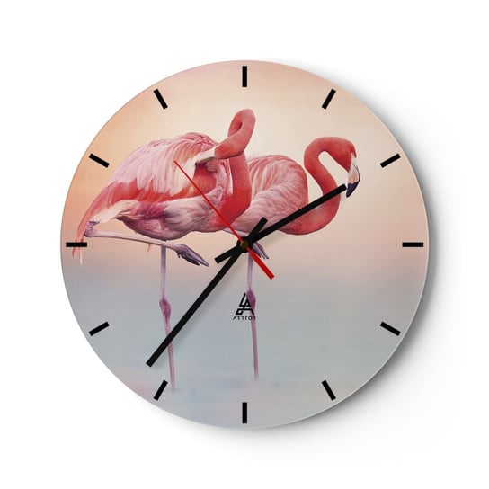 Zegar ścienny - W kolorze zachodzącego słońca - 30x30cm - Flamingi Ptaki Natura - Okrągły zegar na szkle - Nowoczeny Stylowy Zegar do salonu do kuchni - Cichy i Modny zegar ARTTOR