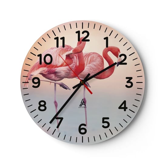 Zegar ścienny - W kolorze zachodzącego słońca - 40x40cm - Flamingi Ptaki Natura - Okrągły zegar szklany - Nowoczeny Stylowy Zegar do salonu do kuchni - Cichy i Modny zegar ARTTOR