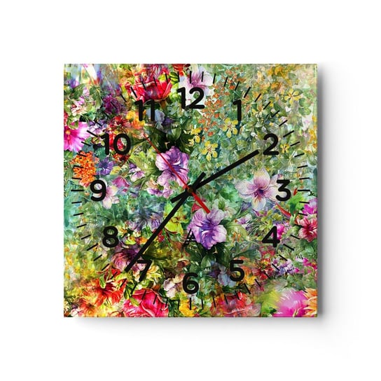 Zegar ścienny - W kwiaty na zatracenie - 40x40cm - Kwiaty Ogród Natura - Kwadratowy zegar szklany - Nowoczeny Stylowy Zegar do salonu do kuchni - Cichy i Modny zegar ARTTOR